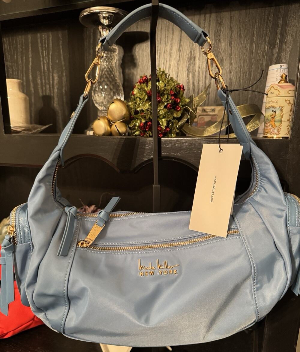 NWT New Nicole Miller New York Light Blue Nylon Hobo Bag